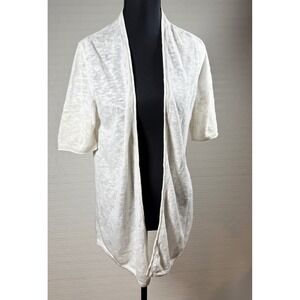 J JILL Linen Cotton Knit Open Front Short Sleeve Cardigan Sweater XS white women